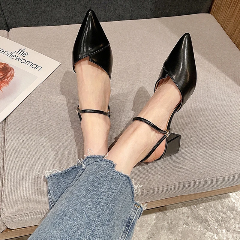

Women Brand Luxury Desigers Sandals 2020 Fashion Low Heel Shoes Pointed Toe Office Leather Slippers Summer Sandals Woman