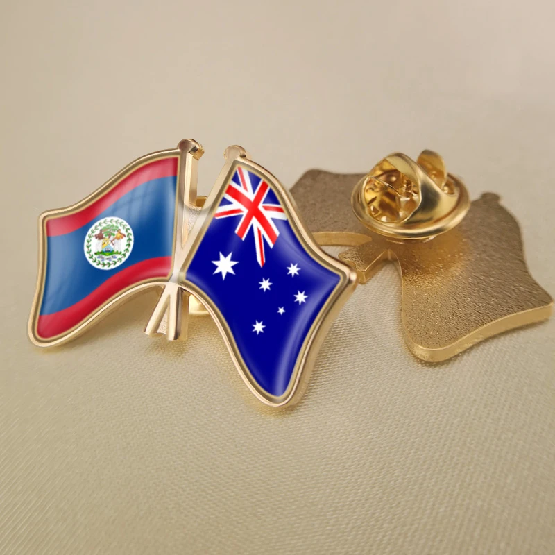 

Belize and Australia Crossed Double Friendship Flags Brooch Badges Lapel Pins