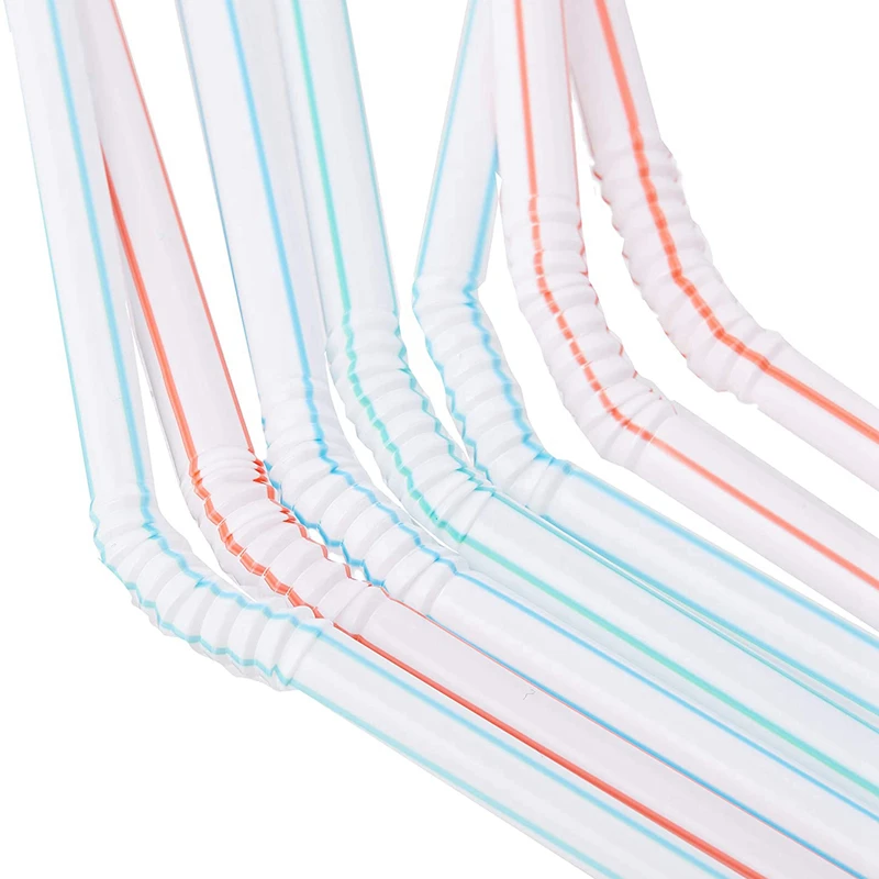 

2021 1500 Pcs Flexible Plastic Straws Striped Multi Colored Disposable Straw 8 inch Long environmentally friendly