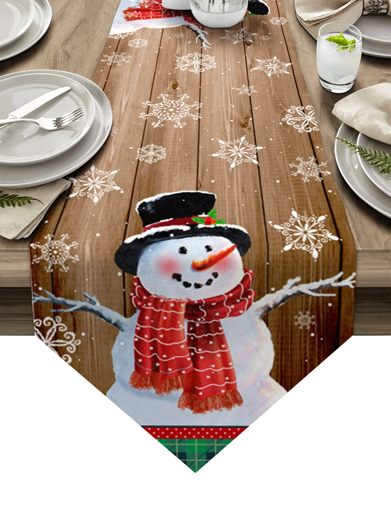 

Christmas Snowman Wood Grain Lattice Table Runners Wedding Party Table Cover Decorations for Home Tablecloth New Year Xmas Gifts