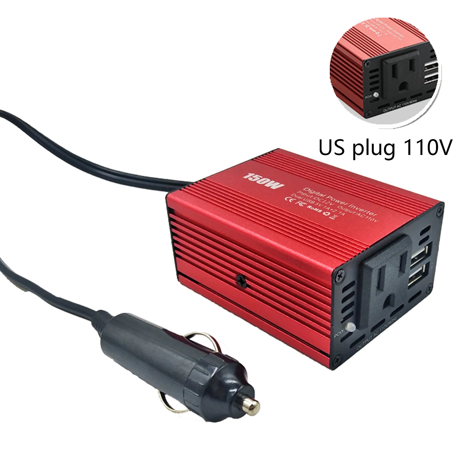 

150 Вт портативный светодиодный дисплей защитный инвертор мощности долговечный модифицированный для путешествий синусоидальный сигнал дво...