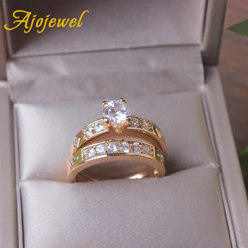 Ajojewel AAA кубический циркон стекируемые кольцо комплект ювелирных изделий для
