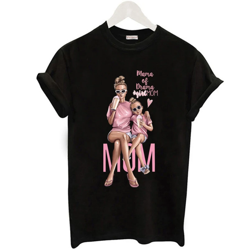 Футболка FIXSYS женская повседневная с принтом Super Mom черный топ надписью Mother's Love в