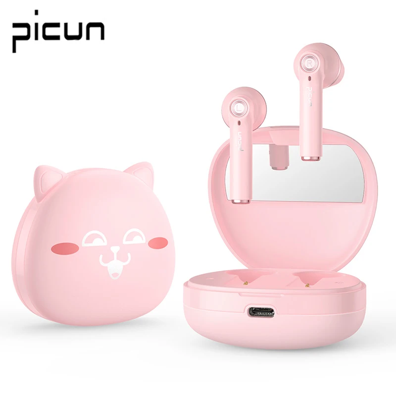 Picun наушники вкладыши TWS Bluetooth со светодиодными огнями Беспроводной милый кот