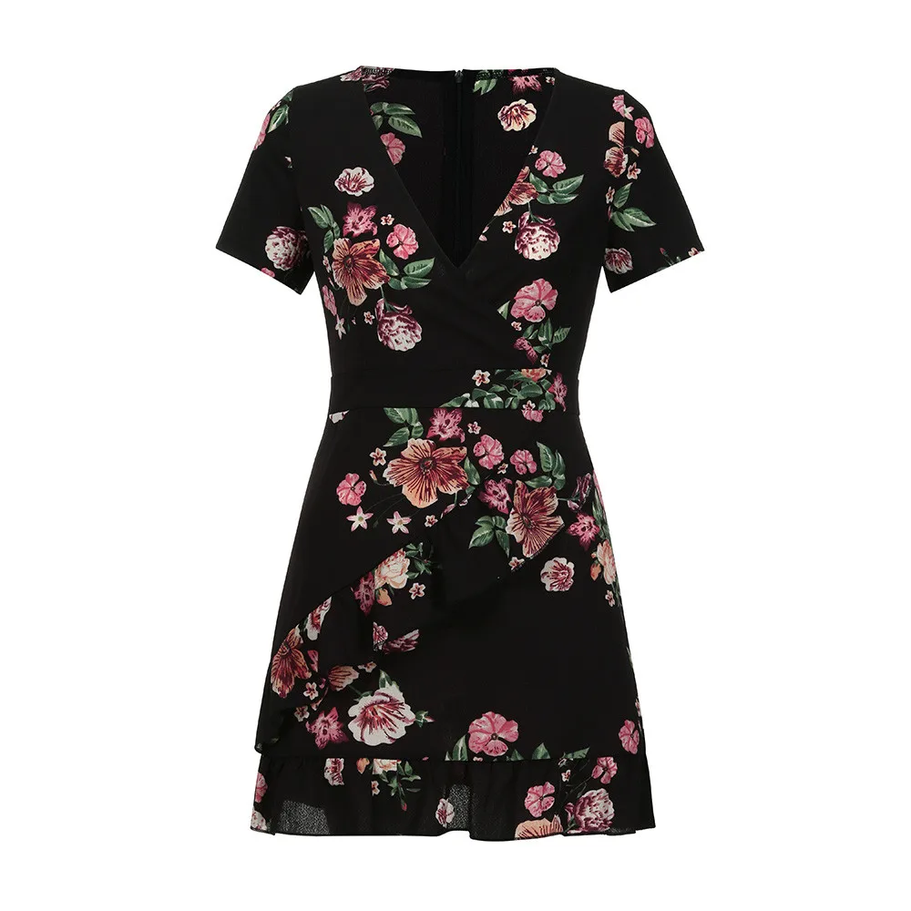 Сексуальное женское платье летнее богемное с v образным вырезом цветочным