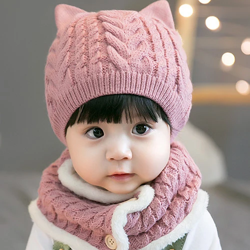 pink set Зимняя шапка с помпоном, шарф, комплект для маленьких мальчиков, шапки, шарфы для детей, детская шапочка, шапка для девочек, HT19018 - Цвет: pink set