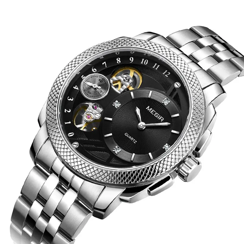 Business Watch for Men MEGIR Luxury Quartz Watches Stainless Steel Military Wrist Clock Hour Time Relogio Masculino | Наручные часы