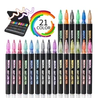21 colors metallic double lines art markers out line pen stationery art drawing pens for calligraphy lettering scrapbooking