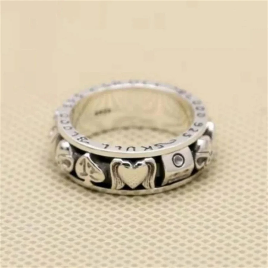 Новый дизайн кольцо для покера с любовным черепом креативное серебряное в стиле