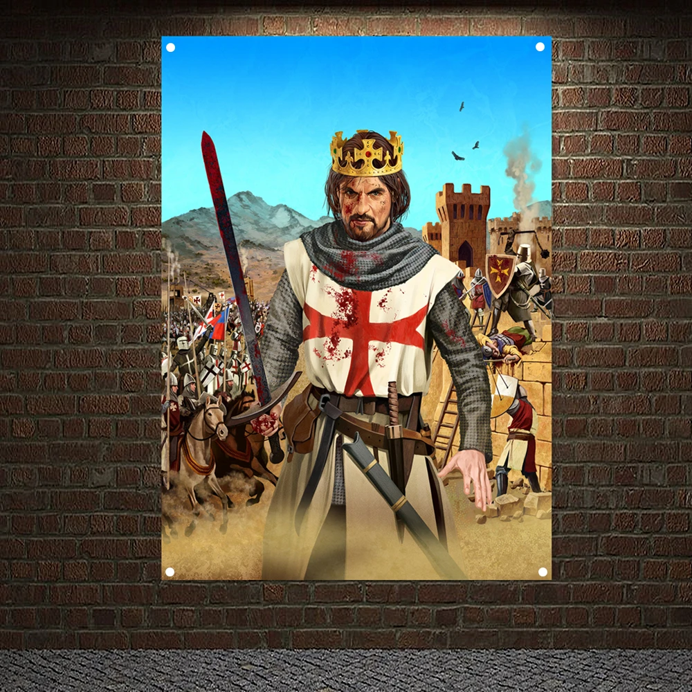 

Medieval Knights of Christ History Poster Banners Wall Art Vintage Knight Templar Wall Hanging Crusades Paintings Home Decor b8