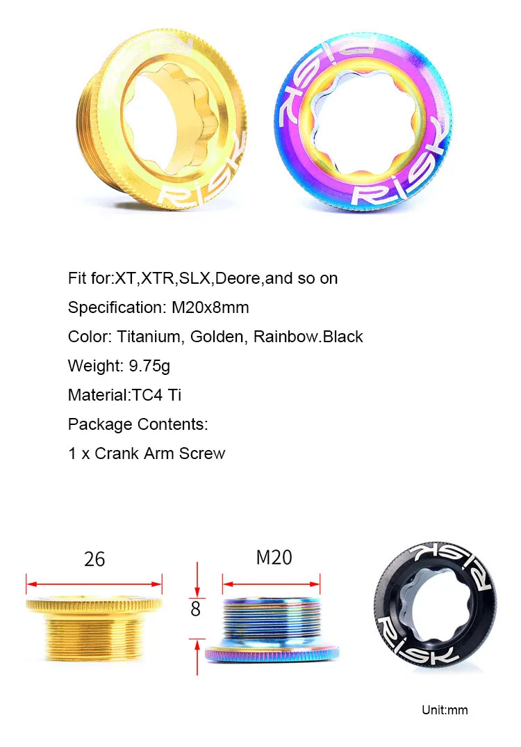 RISK M20X8mm Нижний Кронштейн бензопилы BB Cranks крышка чашки Arm болт/резьба Титан Ti Crankset крепежный болт винт
