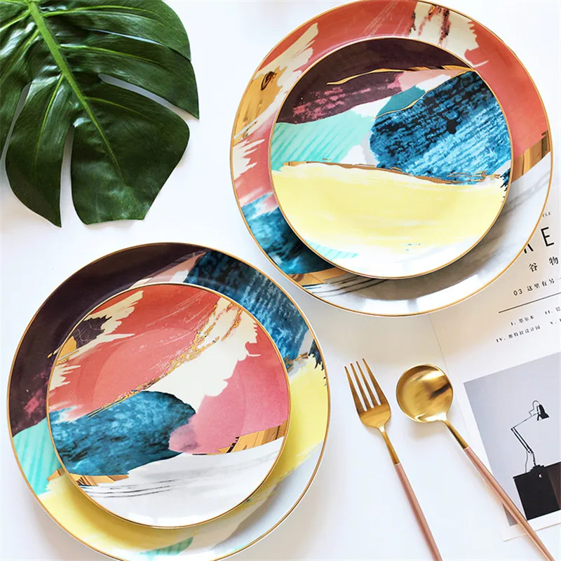 

Nordic Painting Colorful Cloud Phnom Penh Ceramic Salad Plate Porcelain Cake Snack Dessert Plate Kitchen Steak Dish Dinnerware