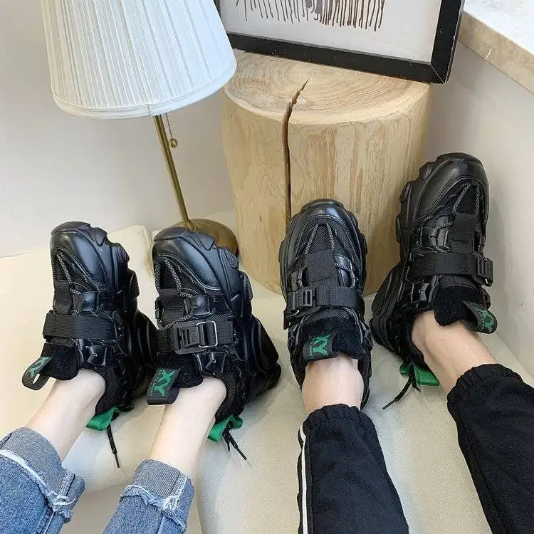 

Plus Size 41 42 43 Fashion Women Shoes Breathable Mesh Women's Buckle Sneakers Height Increasing Ladies Casual Shoes