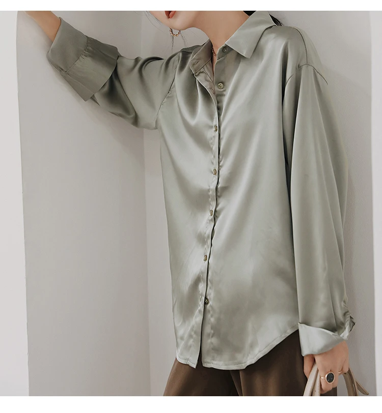 Летние Осенние свободные женские блузки винтажные однобортные рубашки с длинным