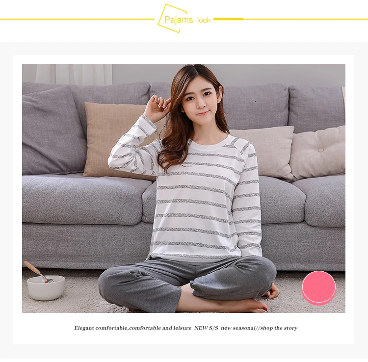 Пижамные комплекты для женщин с круглым вырезом Pijama Mujer пижама с длинным рукавом весенняя Хлопковая пижама Femme Повседневные наборы пижам комплект из двух предметов