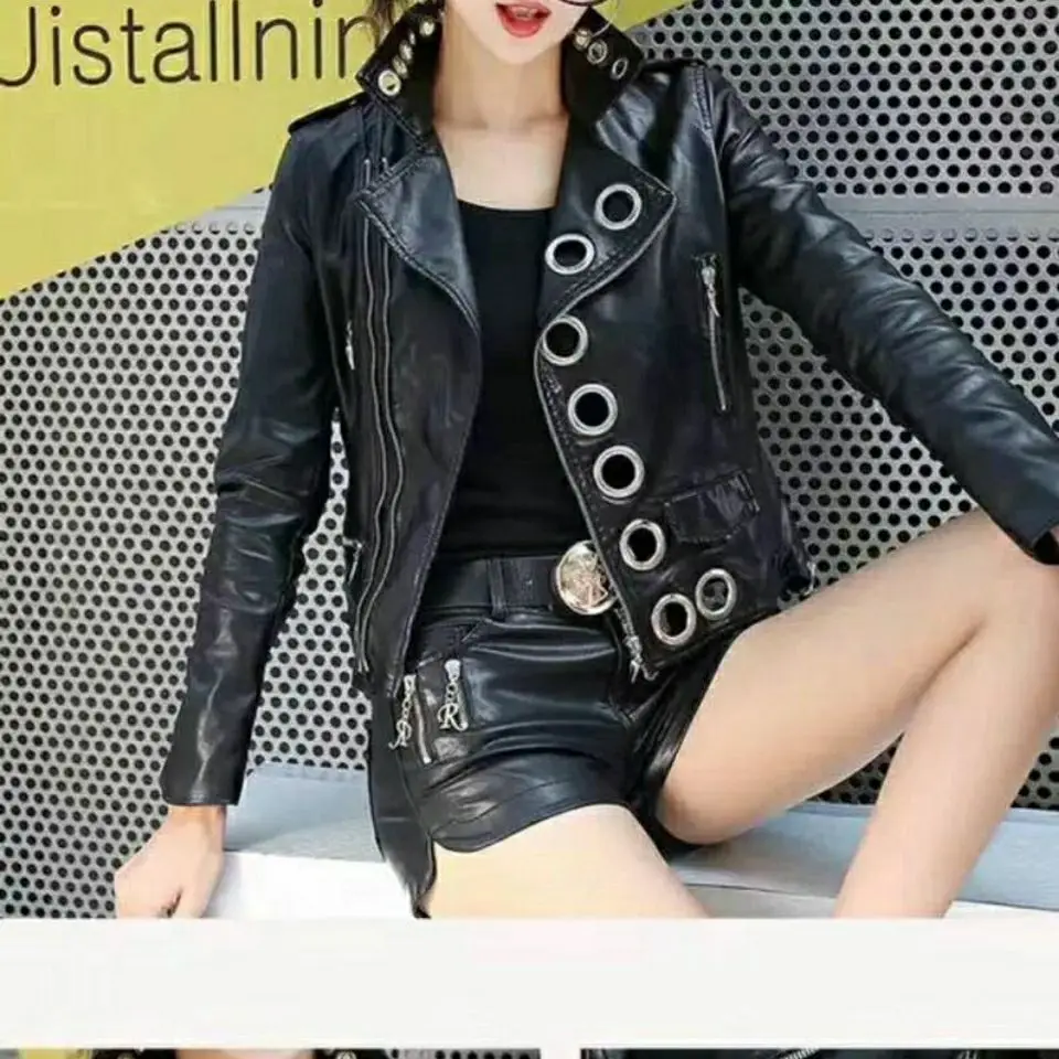 

Women 2021 Spring Autumn New Fashion Slim Pu Leather Jacket S M L XL XXL Black Female Short Coat High Quality
