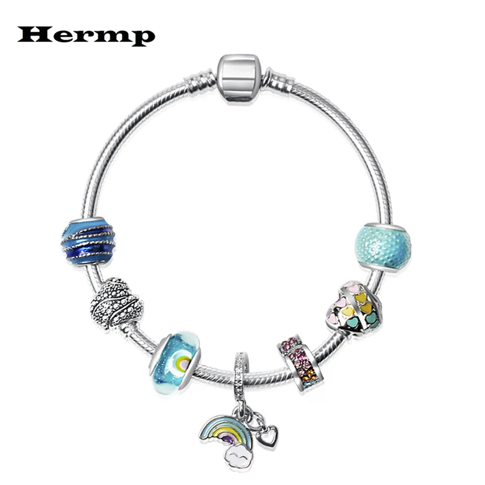 Hermp роскошный брендовый браслет женский серебряный белый облако Радужный Шарм