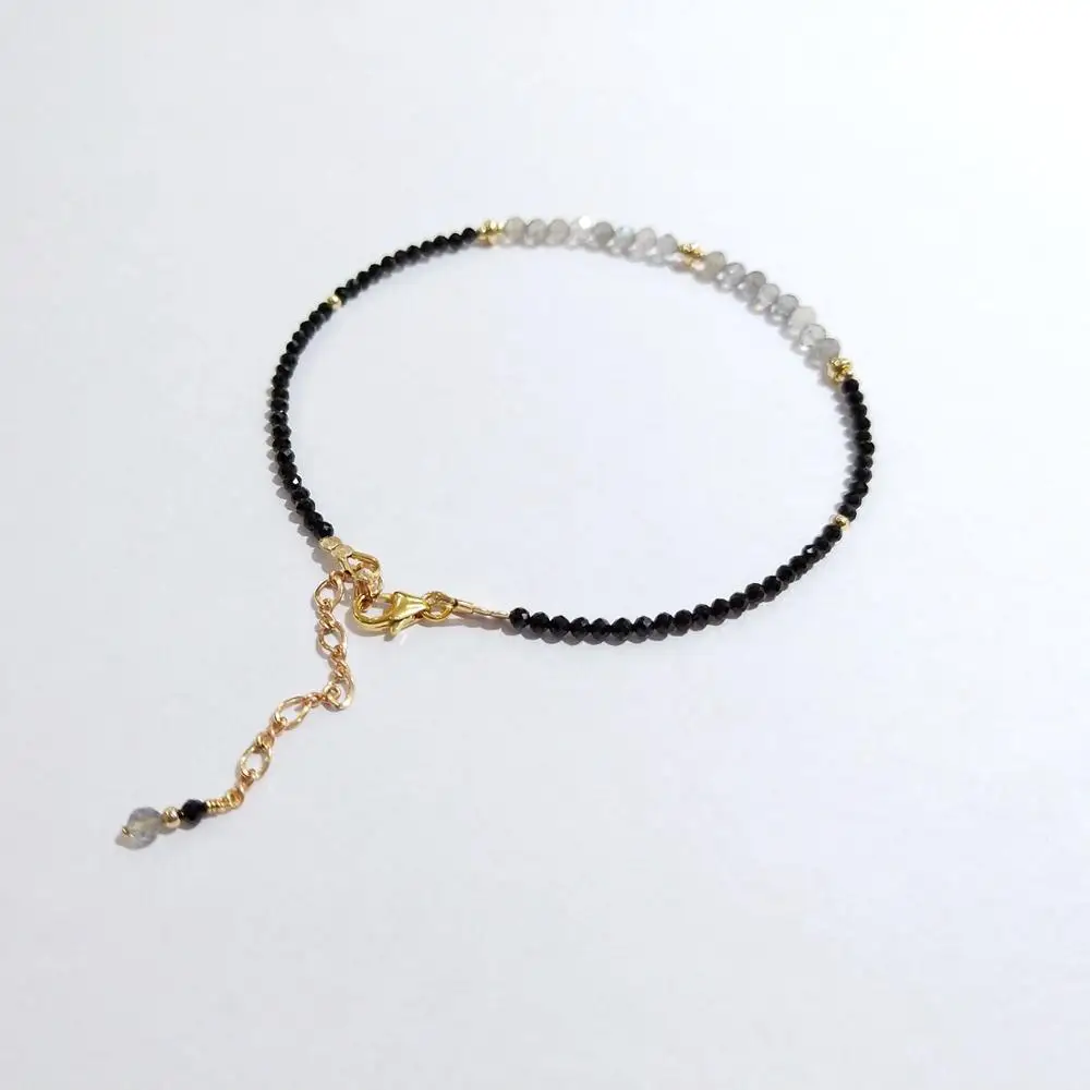 Браслет на ногу Lii Ji из натурального камня Черный шпинель лазурит лунный камень