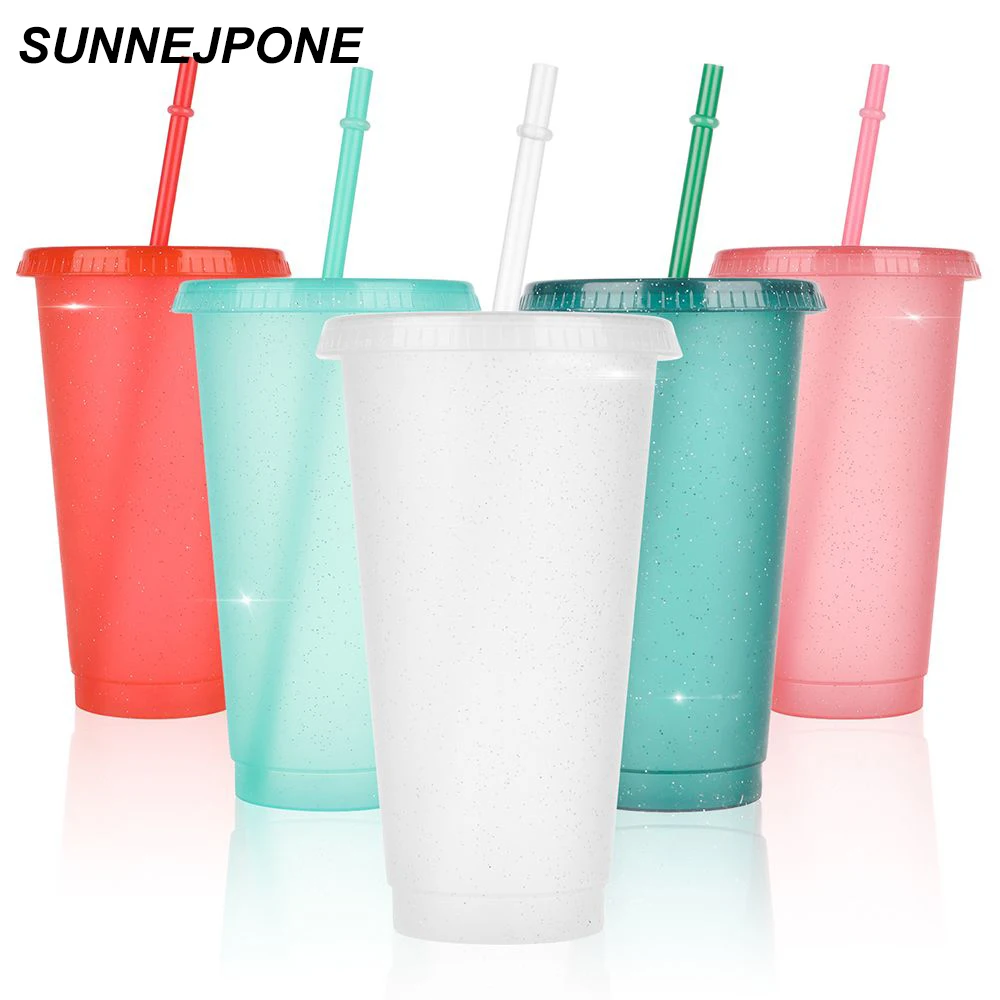 

5 шт./компл. кружка из соломы и пудры Flash, портативная уличная пластиковая посуда для напитков, многоразовая бутылка для воды с крышкой, солом...