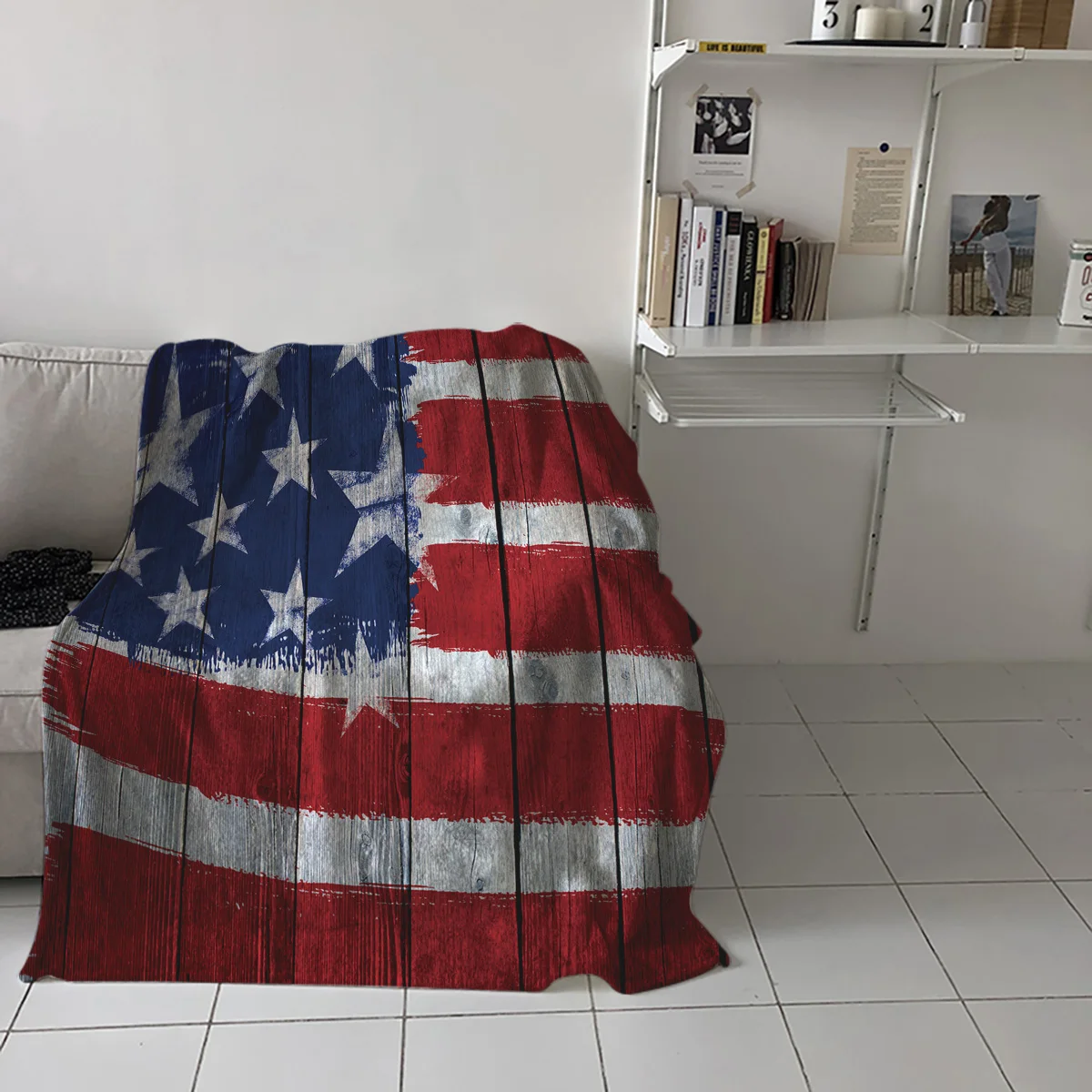 Покрывало Фланелевое с принтом в виде флага и звезд покрытие для кровати