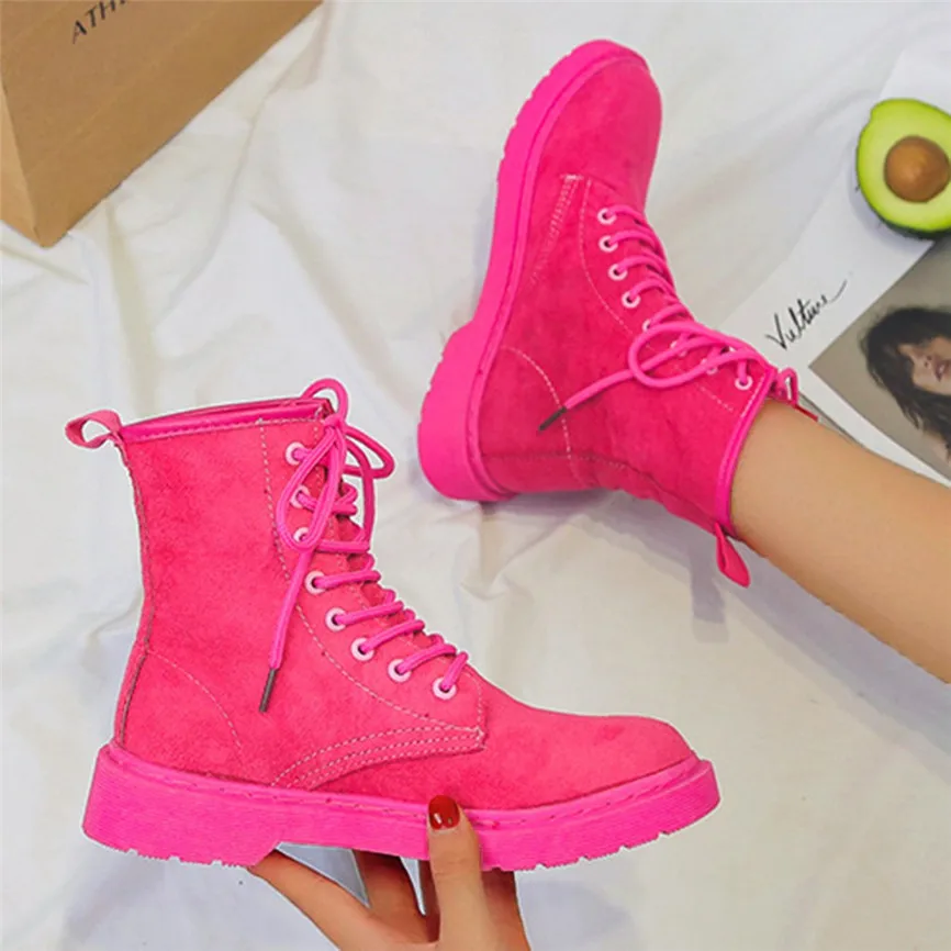 

Lace British Martin Short Boot Women British Style Plus Size Flock New Shoes Marten Sewing Boot Soft Footwear Botas Feminino A1