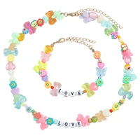 new acrylic shiny color necklace hand woven bead interesting fruit animals fashion letter bracelet set in womens jewelry