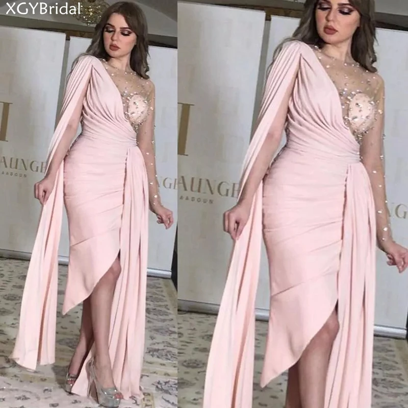 

New Arrival Sexy Split Evening Dresses Mermaid Pink Long Formal Prom Party Gowns Dubai Arabic Vestidos de Fiesta Robes de Soirée