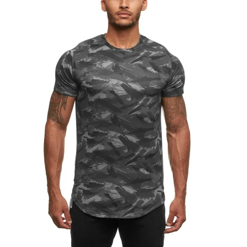 

New muscle fitness brothers sports short-sleeved men's summer thin mesh breathable running training camouflage T-shirt