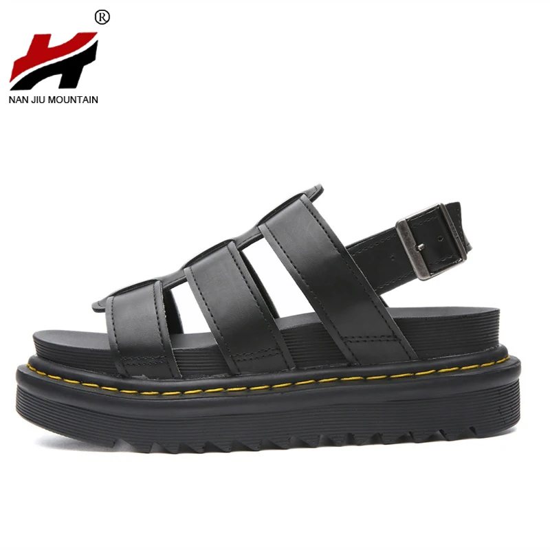 

NAN JIU MOUNTAIN 2021 Women's Roman Sandals Genuine Leather Summer Open Toe Solid Color Low Heel Buckle Outdoor Plus Size 39