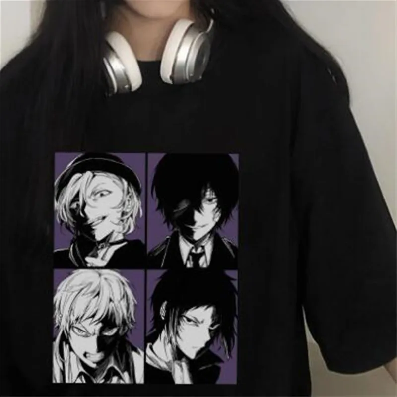

Bungo Stray Dogs Print Harajuku Streetwear Casual Clothes Hip Hop Punk Japan Anime Egirl Dazaizhi Graphic Summer Women's T-shirt