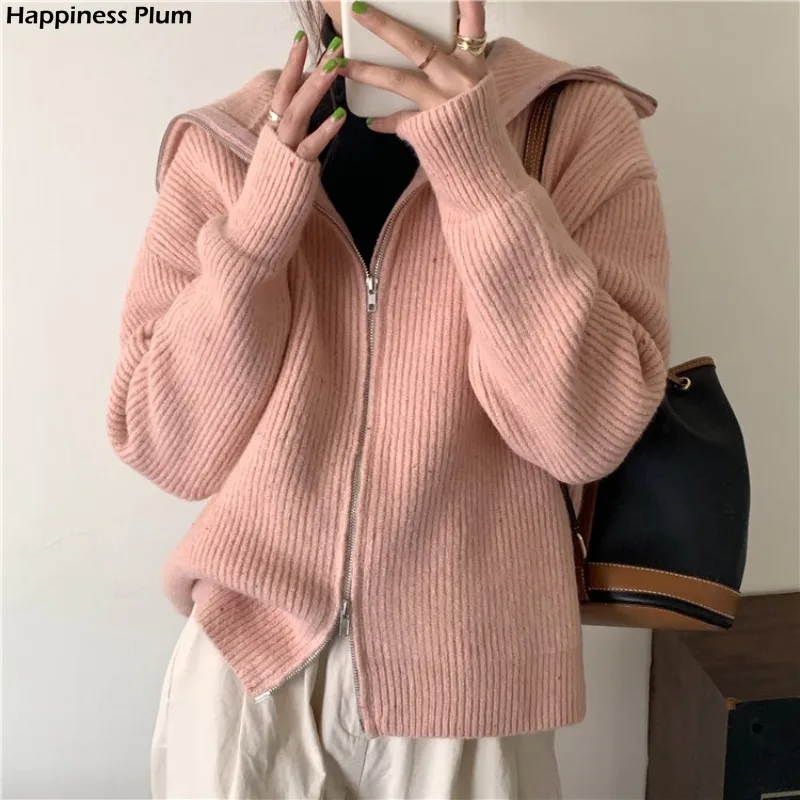 

Womens Zip Up Long Sleeve Open Front Knit Cardigan Sweater coats female knitwear jackets