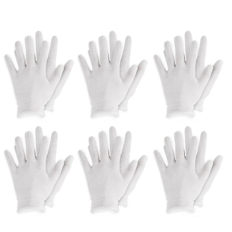 

6/12 Pairs White Cotton Full Finger Gloves Mittens for Work Jewelry Inspection X7JB