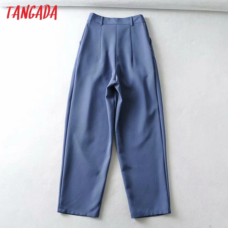 

Tangada 2021 Fashion Women Casual Long Suit Pants Trouserspockets Buttons Lady Pants Pantalon 2T3