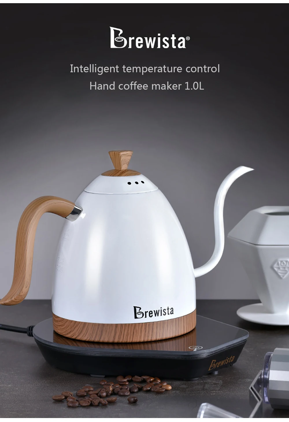 Brewista Artisan-hervidor de agua con cuello de cisne y temperatura constante, control de temperatura variable, 1000 V, 600ml/220 ml-1