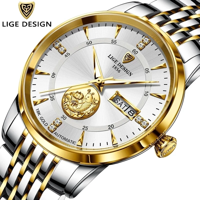 

LIGE DESIGN TopBrand Mechanical Wristwatch Luxury Sapphire Glass Automatic Watch Stainless Steel Waterproof 100M Watches Men