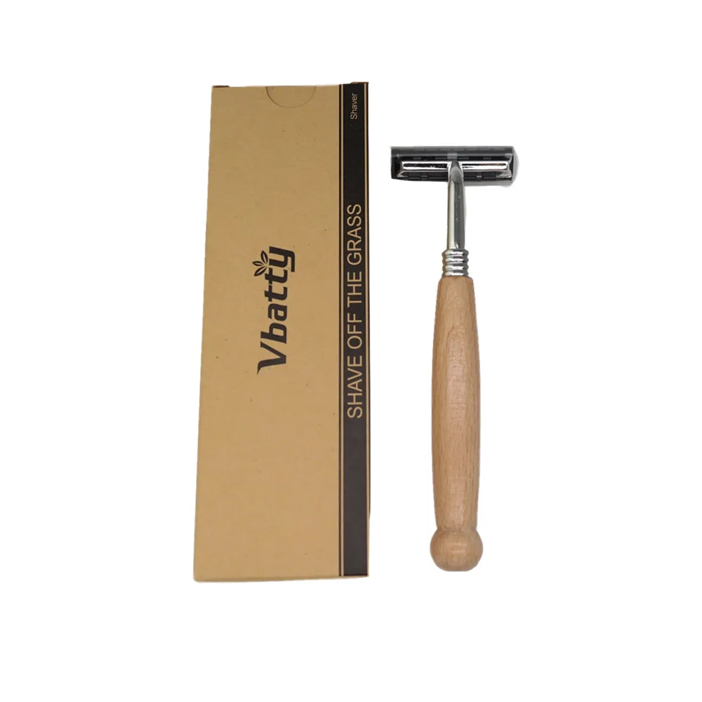 

1pcs Vbatty wood razor non-disposable stainless steel razor Replaceable razor head retro beard knife Men Shaving