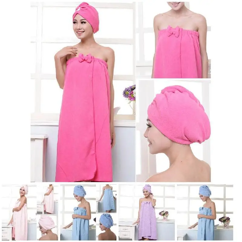 

High Soft Microfiber Magic Absorbent Dry Spa Bath Towel Beach Bathrobe+Cap for Women Girls UEJ