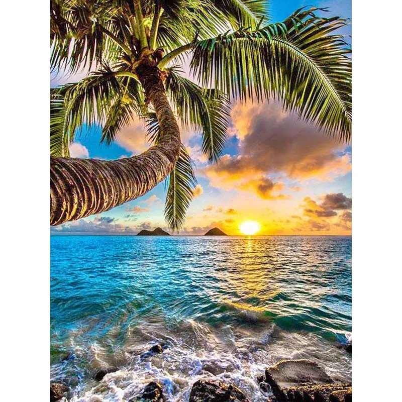 

5d DIY Diamond Painting Coconut Tree Diamond Embroidery Sea Sunrise Cross-stitch Rhinestone Mosaic Living Room Decor Gift F57