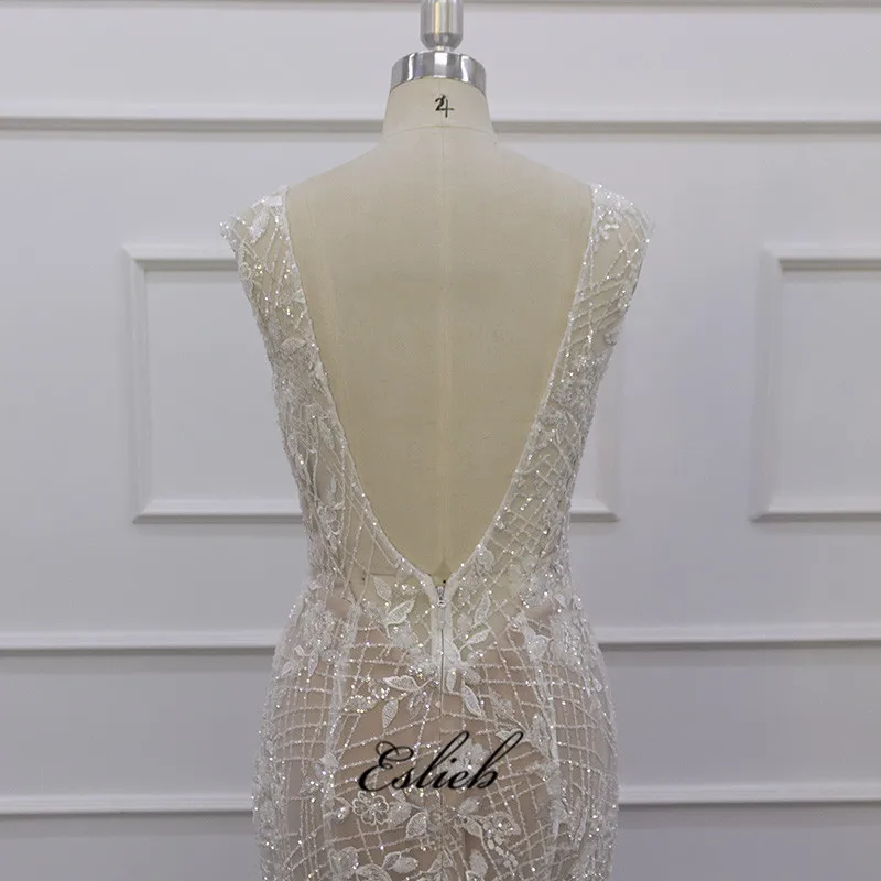

Eslieb the newest lace shining wedding dresses Custom made V-neck wedding gowns 2020 sereia vestido de baile renda sereia