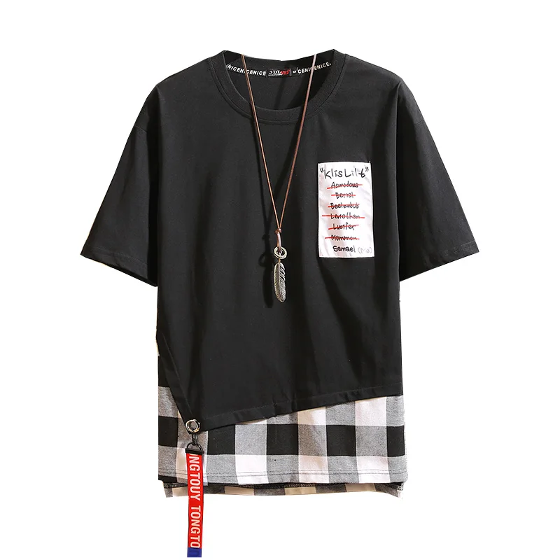 

Patchwork O-Neck Men's T-shirt Fashionable Leisure Short Sleeve Tee Shirt Male 2020 Summer New Plaid Design Man Tops M-3XL