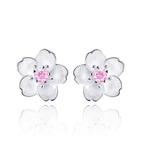 silver 925 jewelry sterling silver earrings cherry blossom inlaid pink zircon ear studs simple and popular earrings for women