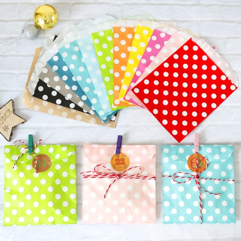 

K3NA 24 Sets Christmas 1-24 Advent Calendar Cookie Candy Paper Bag with Clips Stickers Cotton Ropes Gift Storage Box Decoration