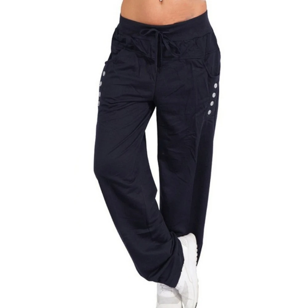 Navy Sfit New Women Casual Loose Pants Sport Workout Trousers Fashion Pants Sportswear Fitness Drawstring Trousers Plus Size 5XL - Color: Navy