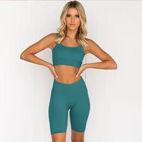 ribbed seamless 2 piece gym wear running clothes tracksuit sportswear fitness set women yoga set ensemble sport suit top shorts