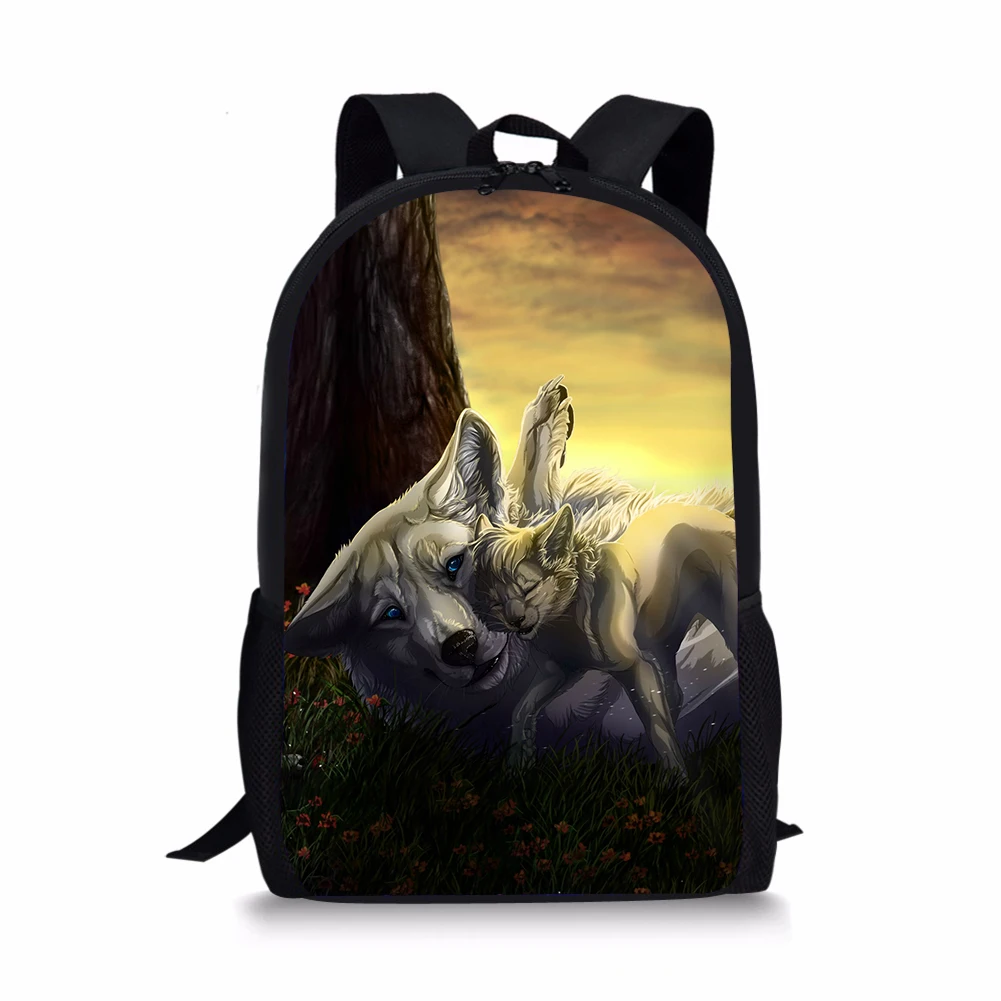 Fashion Children's School Backpack Cool Wolf Prints Pattern Kids School Book Bags Fantasy Animal Painting Travel Backpack