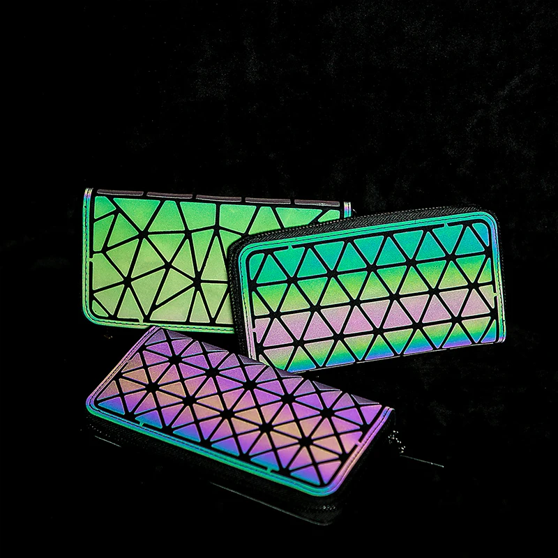 

Crocrogo Geometric Luminous Reflective Long Wallets Fashion Japan Style PU Leather Cell Phone Money Bag Purse Credit Card Holder