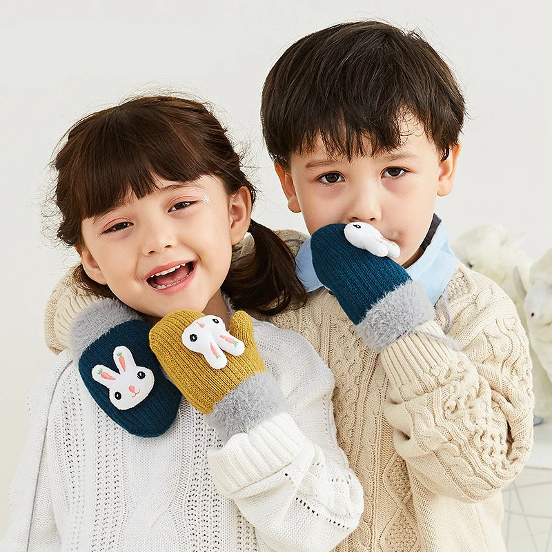 

CARTELO Children's Finger Gloves Winter Warm Men's and Women's Outdoor Halter Neck and Fleece Thick Knit Cute Cartoon