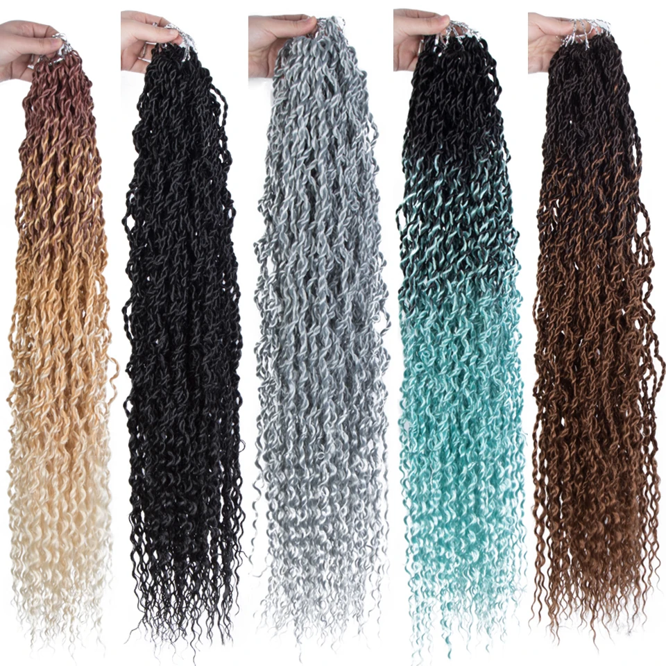 

Synthetic Crochet Braids Hair Passion Twist Braiding Hair Extensions Ombre Brown & Blonde Faux Locs With Kinky Curly Hair Nature