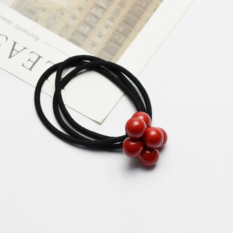 

Pack 5pcs Red Beads Elastic Rubber Band Hair Ring Headdress Woven Hair Band Korean Women's Ponytail Simple Headband B041