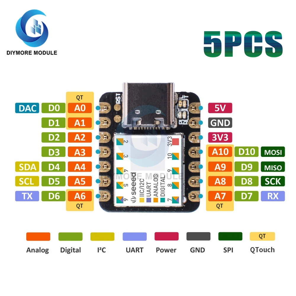 

5pcs Seeeduino XIAO SAMD21G18 Development Board Microcontroller for Arduino UNO Nano Cortex M0+ 3.3V IIC I2C UART SPI Interface